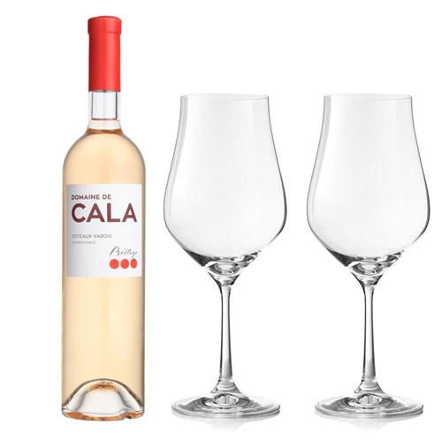 Domaine de Cala Prestige Rose Wine 70cl And Crystal Classic Collection Wine Glasses